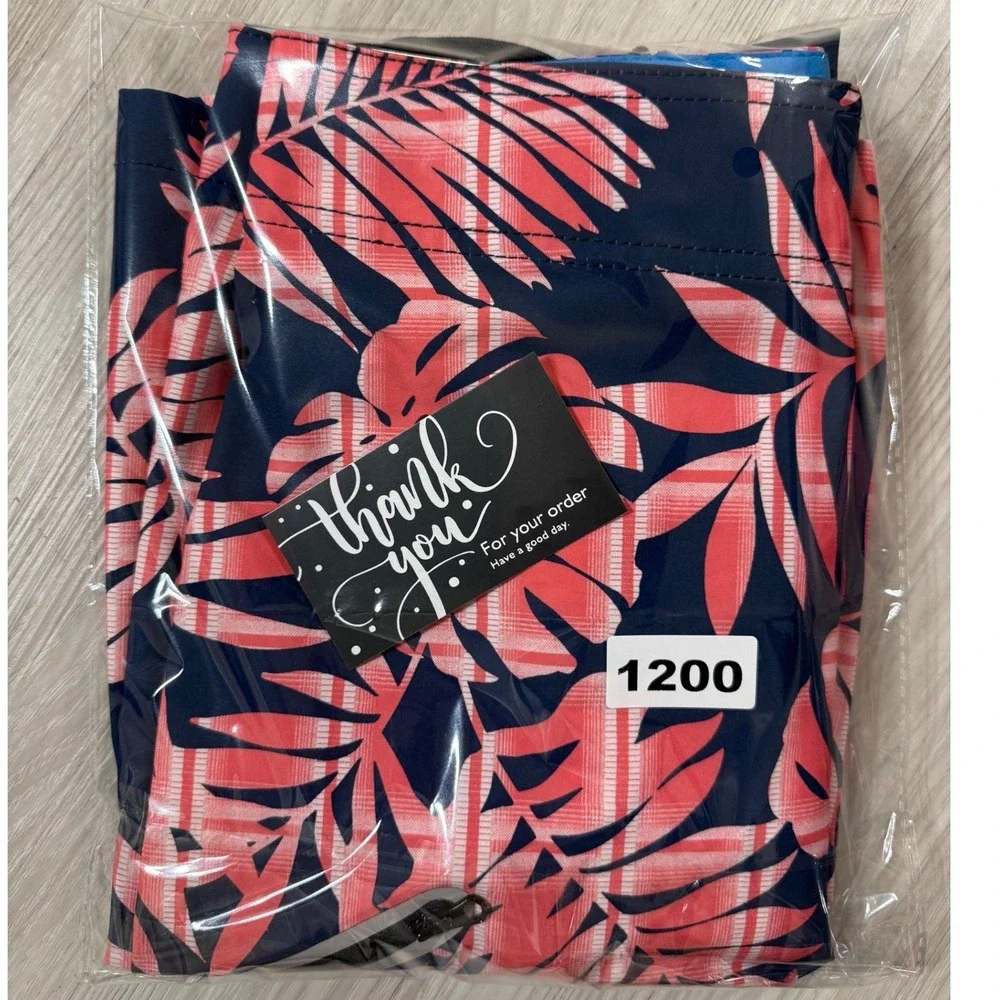 Tommy Bahama Mens 36 Board Shorts Tropical Palm Print Navy Coral Swim Trunks